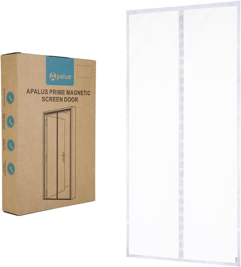 Apalus Prime Mágneses Szúnyogháló Ajtóra 100x210 cm - Átlátszó, Szakadásálló, Időjárásálló Rovarháló Erkélyajtóra Erős Mágnesekkel és 3,8 cm