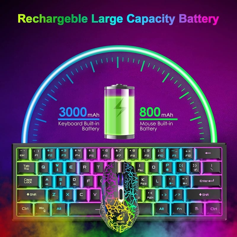 Redragon Rainbow LED 61 gombos vezeték nélküli gaming billentyűzet és egér szett - PC kompatibilis, fekete
