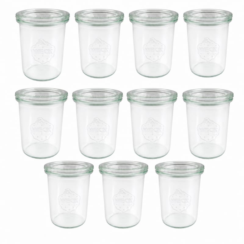 Zavárací pohár Weck Sturzform so skleneným viečkom, 160 ml, priehľadný, na dezerty, 60 mm RR viečko, 11-dielna súprava (neúplné balenie)