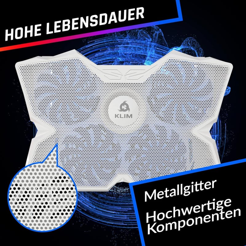 KLIM Wind Laptop Hűtő - 4 Ventilátoros Hűtőpad PC, Mac, Xbox, PS4 Eszközökhöz - USB Tápellátású, Stabil, Csendes - 11-17" Méretű Laptopokhoz