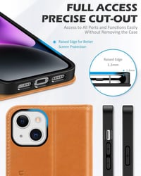iPhone 14 5G barna bőr tok pénztárcával, kártyatartóval és állvánnyal 6