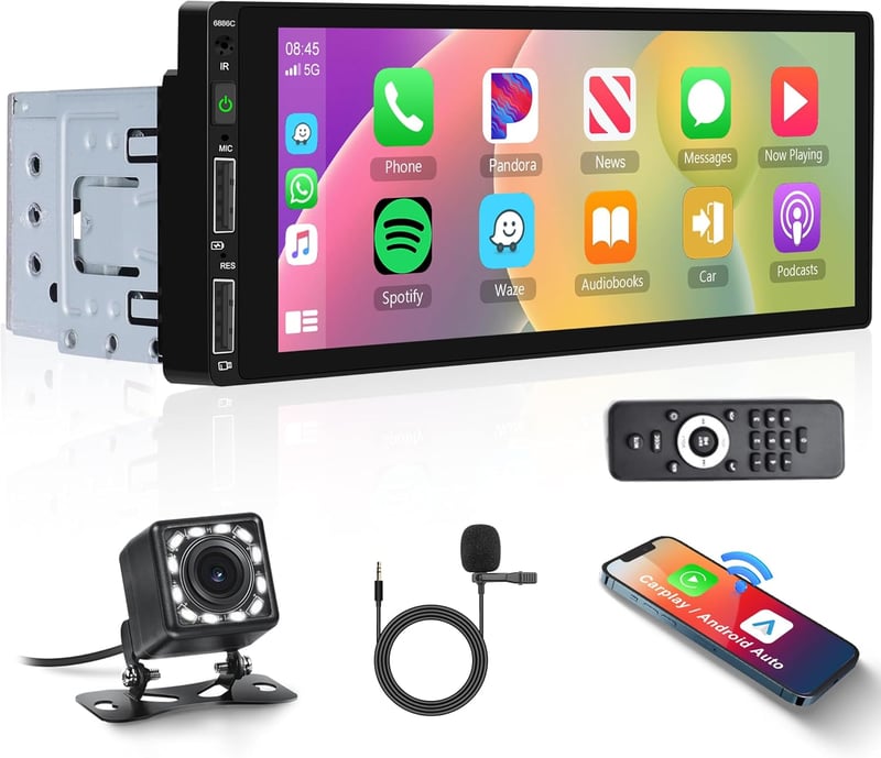 Vezeték nélküli Carplay autórádió 1 DIN Android Bluetooth kihangosítóval, 6,86" érintőképernyővel, tükrözéssel, FM/USB/AUX, kormányvezérléss