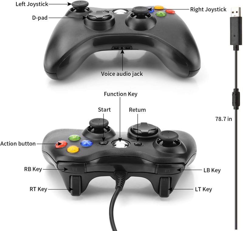 Dhaose Xbox 360 Vezetékes Kontroller PC Windows 7/8/10 Kompatibilis, Ergonomikus Gamepad Kettős Vibrációval, USB Csatlakozás, Plug and Play