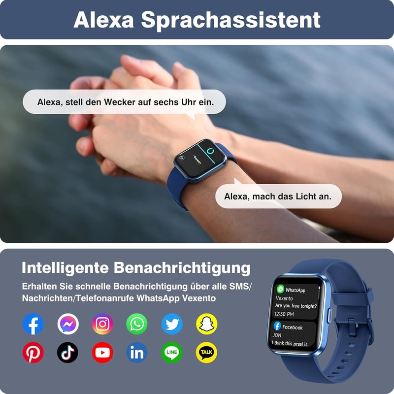 Fitpolo Okosóra Telefonhívás Funkcióval - 110+ Sportmód, 1.8" HD Érintőkijelző, Alexa, Pulzusmérő, Alvásfigyelő, IP68 Vízálló Fitness Tracke