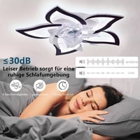 MiiR Virág Alakú LED Mennyezeti Ventilátor Lámpa - 50W Fekete Távirányítós Csillár 5 Fényforrással, Applikációval Szabályozható, Nappali és  - 69 cm, Black 6