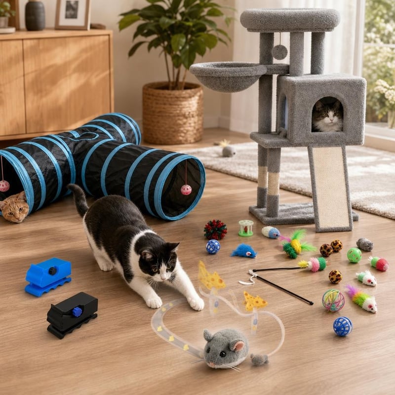 Cicaboldogság vadászcsomag: 2 db kaparókiegészítő + 39 részes alagútjáték + 98,5 cm mászóka + elektromos egér