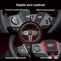PXN V9 GEN2 Versenykormány PC-hez Pedálokkal és Váltóval - Hall-effekt Pedál, RGB Világítás, 270°/900° Állítható - PS4, PS3, Xbox Series X/S 4