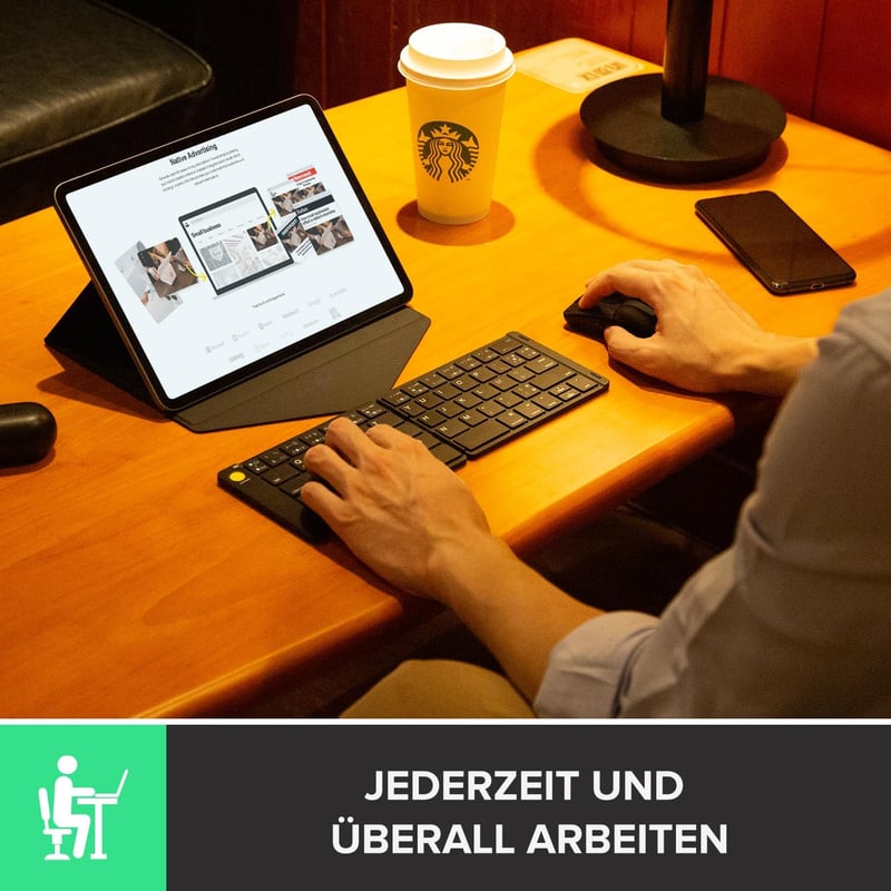 DeLUX PockCombo összecsukható bluetooth billentyűzet-egér szett, német QWERTZ, újratölthető, többeszközös, fekete