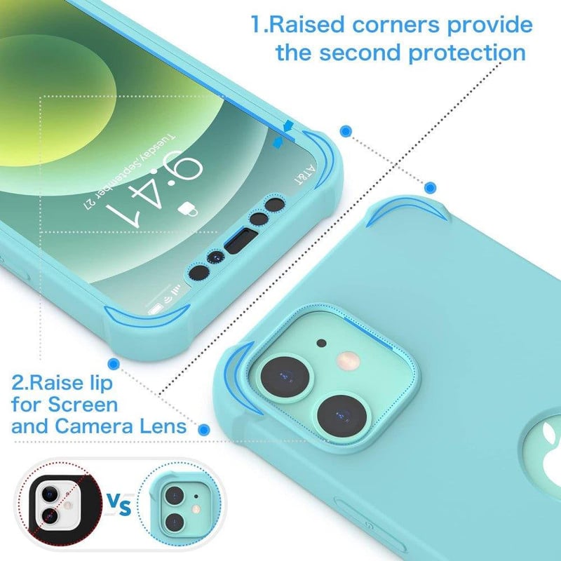 Apple iPhone 12 Mini Világoskék Szilikon Védőtok Üvegfóliával