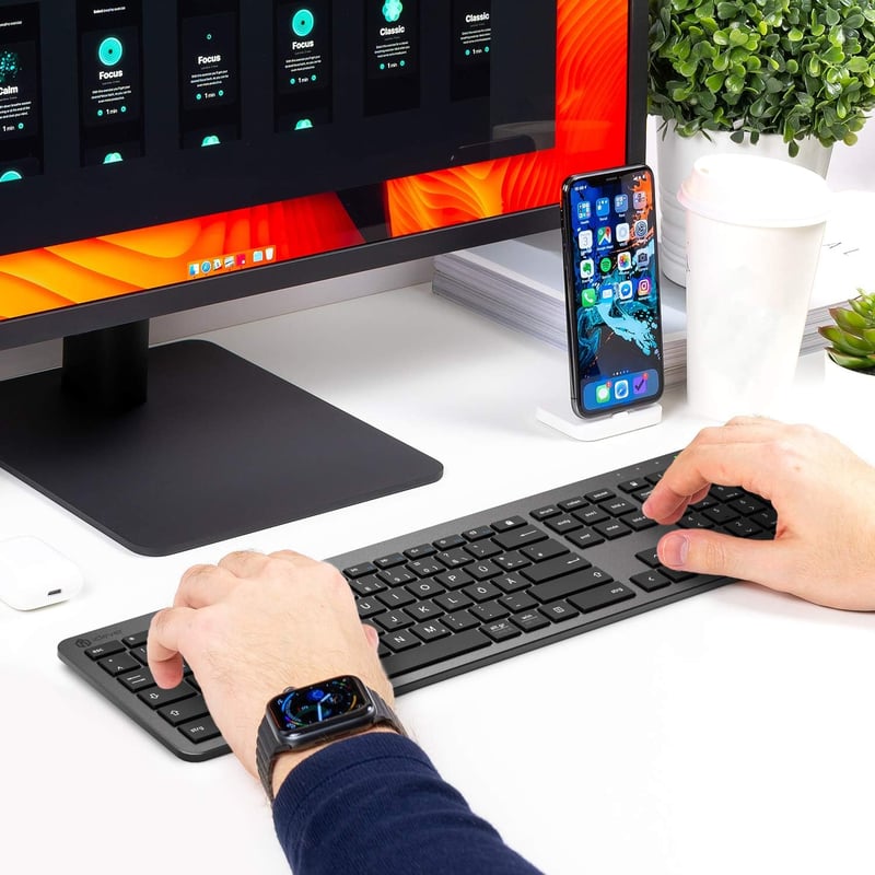 iClever Vezeték Nélküli Billentyűzet és Egér Szett - Újratölthető, Ultravékony, Csendes, QWERTZ Kiosztású PC/Laptop Billentyűzet, Szürke - grey