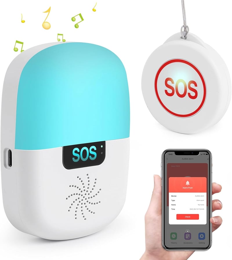Shinmax WiFi-s SOS Vészjelző Gomb Időseknek - Vízálló, Zenés Riasztás (2 Gomb + 1 Vevő)