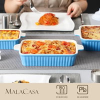 MALACASA 4 részes porcelán sütőtál készlet, kék, 9-13,3" méretben, hőálló edények fülekkel, mosogatógépben és fagyasztóban használható 3