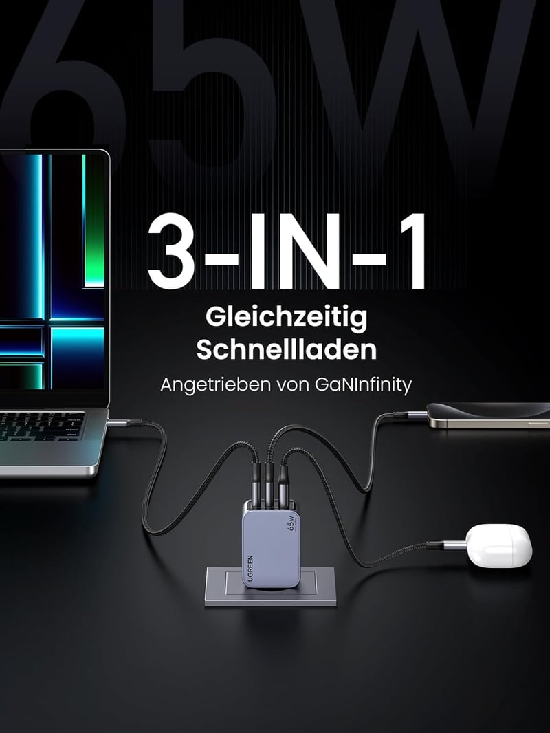 UGREEN Nexode Pro 65W GaN USB-C gyorstöltő - MacBook, iPhone 15, Galaxy S24 kompatibilis