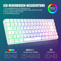 RedThunder 75% Vezeték Nélküli Gamer Billentyűzet és Egér Szett, QWERTZ DE Kiosztás, TKL Kompakt Mini Billentyűzet, 7200DPI Méhsejt Egér, PC - White 2
