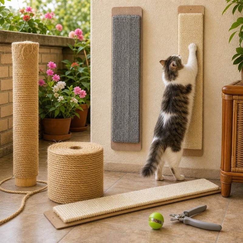 Pachet Anti-Zgârieturi: 50m sfoară sisal + placă + panou + unghieră + minge interactivă