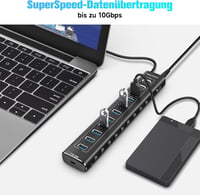 RSHTECH 11-Portos USB C 3.2 Hub Aktív Tápellátással - 60W, 10Gbps Adatátvitel, 3 USB-C és 8 USB-A Port, Alumínium, Fekete - A11PD 4