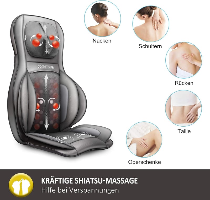 Comfier Shiatsu masszázsülés - Nyak, váll, hát és comb masszírozó, melegítő funkcióval