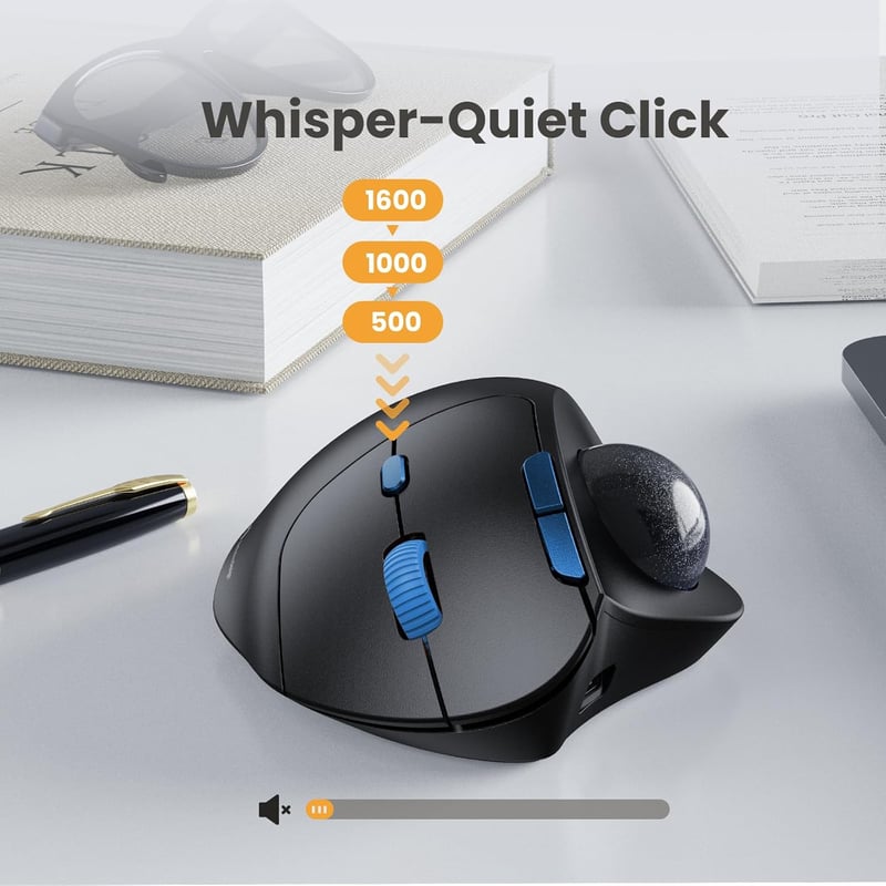 ProtoArc EM04 ergonomikus, újratölthető Bluetooth trackball egér - szürke golyó, kék gomb