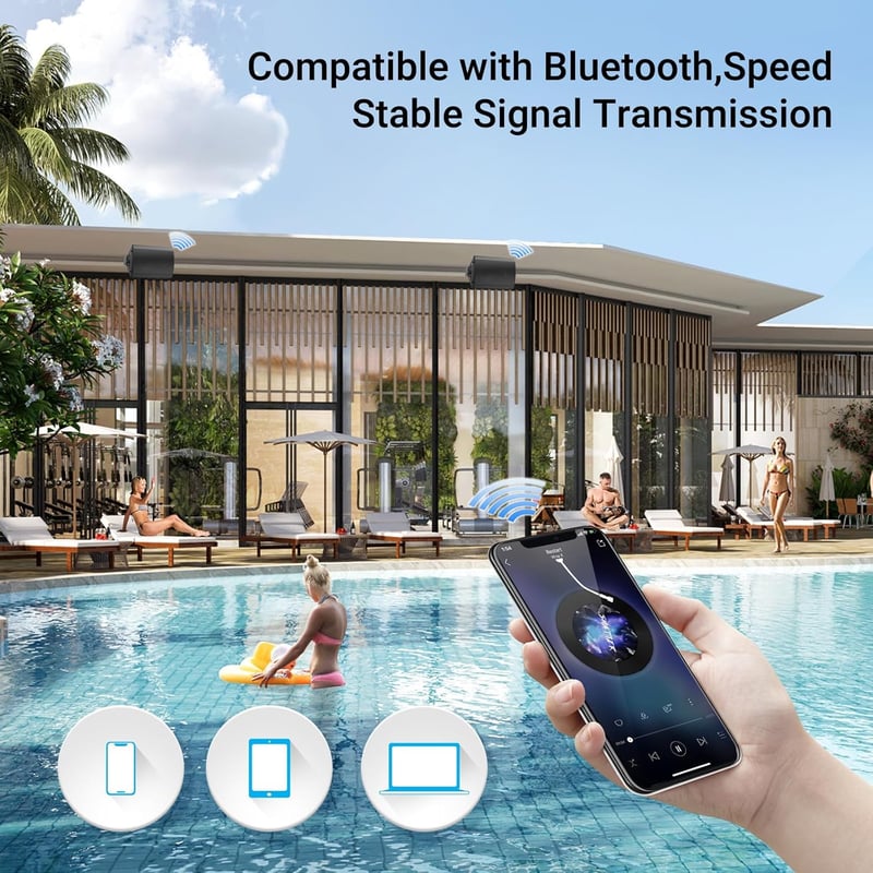 Herdio 5.25" Bluetooth Vízálló Kültéri Hangszóró - 200W Sztereó Hangzás, Beltéri-Kültéri Használat, Forgatható Fali Konzol, Fekete