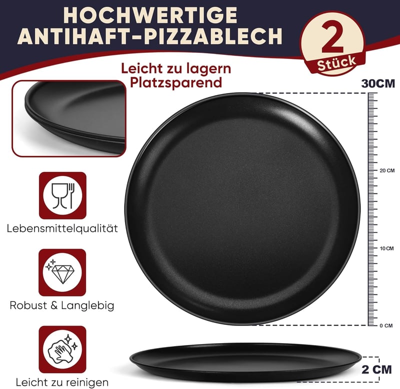 HaWare 30 cm-es tapadásmentes kerek pizzasütő tálca, 2 darabos szett