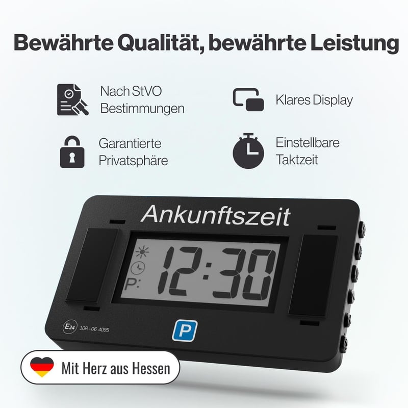 Parkwächter V2 Elektronikus Parkolótárcsa Autóhoz - Automatikus Digitális Parkolóóra Jóváhagyással - Elemmel Működő Fekete Parkolási Asszisz