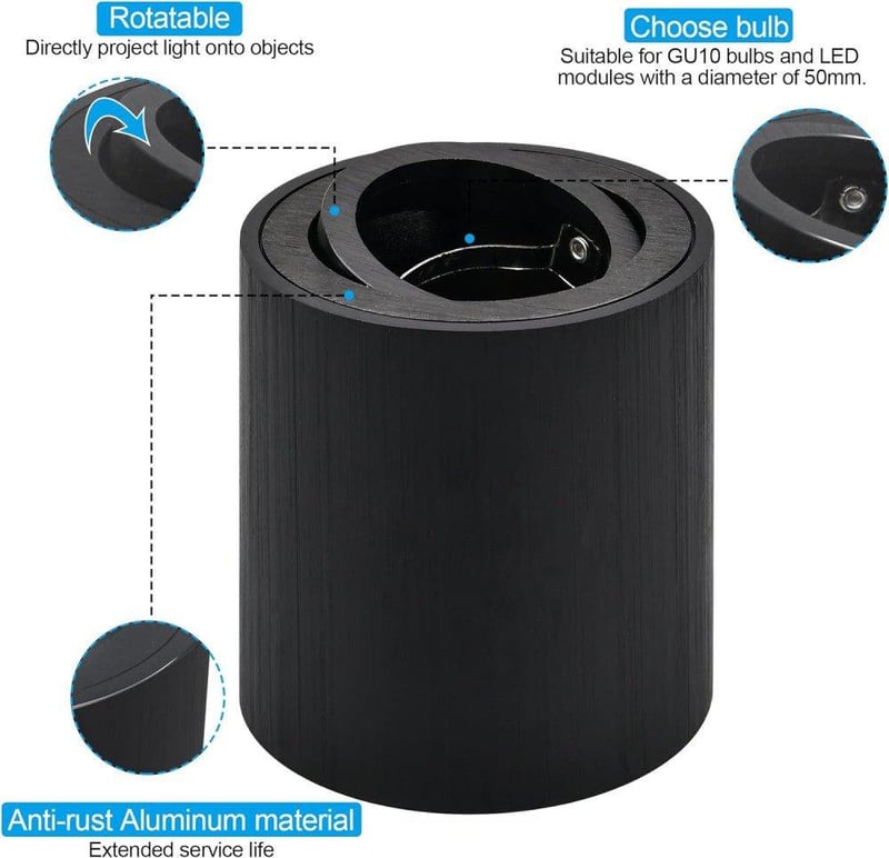 KYOTECH Forgatható Fekete LED Fali Lámpa GU10 Foglalattal