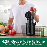 Fretta Slow Juicer 200W - Fekete gyümölcsprés 108mm-es adagolónyílással, egész gyümölcsökhöz, BPA-mentes Tritan anyagból, könnyen tisztíthat 3