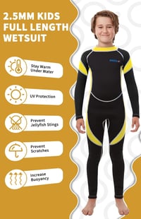 Costum de scafandru pentru copii Yikayin, neopren de 2,5 mm - Costum de înot impermeabil cu mânecă lungă și fermoar la spate, protecție UV50+ pentru înot, scufundări, surfing 3