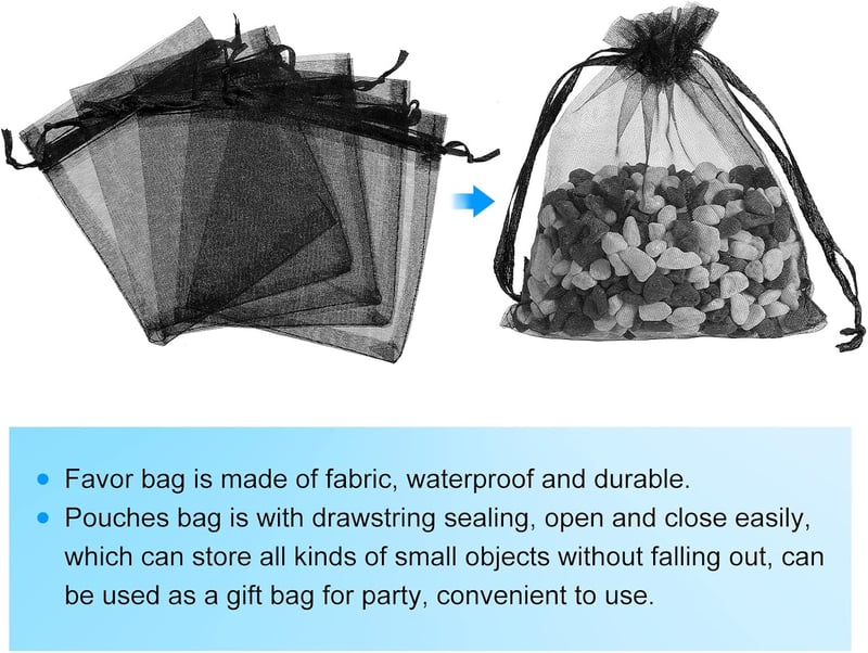 Sourcing Map 50db Fekete Organza Ajándékzsák 10x12cm - Esküvői, Karácsonyi Ékszertasak
