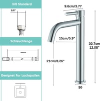 Suguword Magas Mosdó Csaptelep | Egykaros Fürdőszobai Keverőcsap Króm Kivitelben | Sárgaréz Anyagú Mosdócsap 20 cm Kifolyóval 3