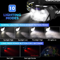 Lsnisni LED fejlámpa 2db, vízálló fej lámpa 6 üzemmóddal, piros fénnyel, elemekkel 3