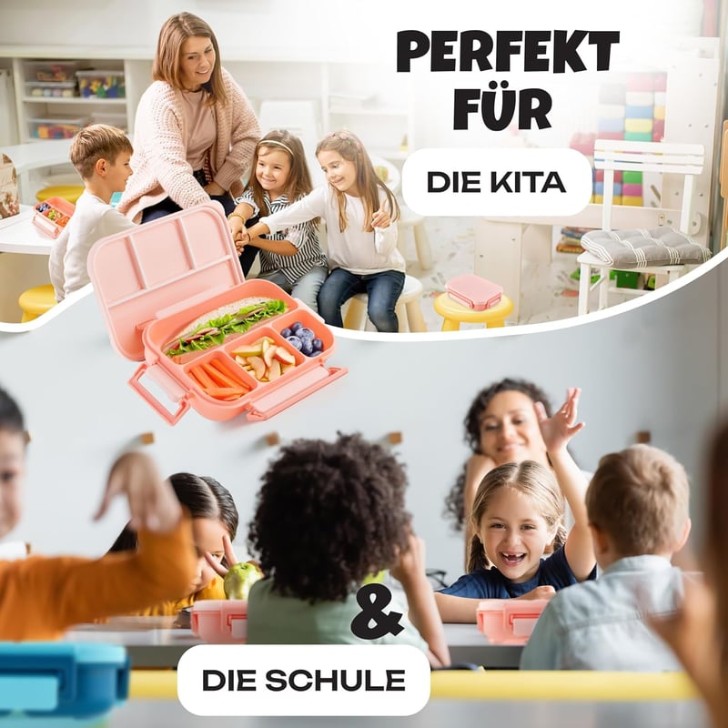 LUNCH HERO Szivárgásmentes Gyermek Uzsonnás Doboz Elválasztókkal - BPA-mentes Bento Box Iskolába és Óvodába - Mosogatógépben Mosható
