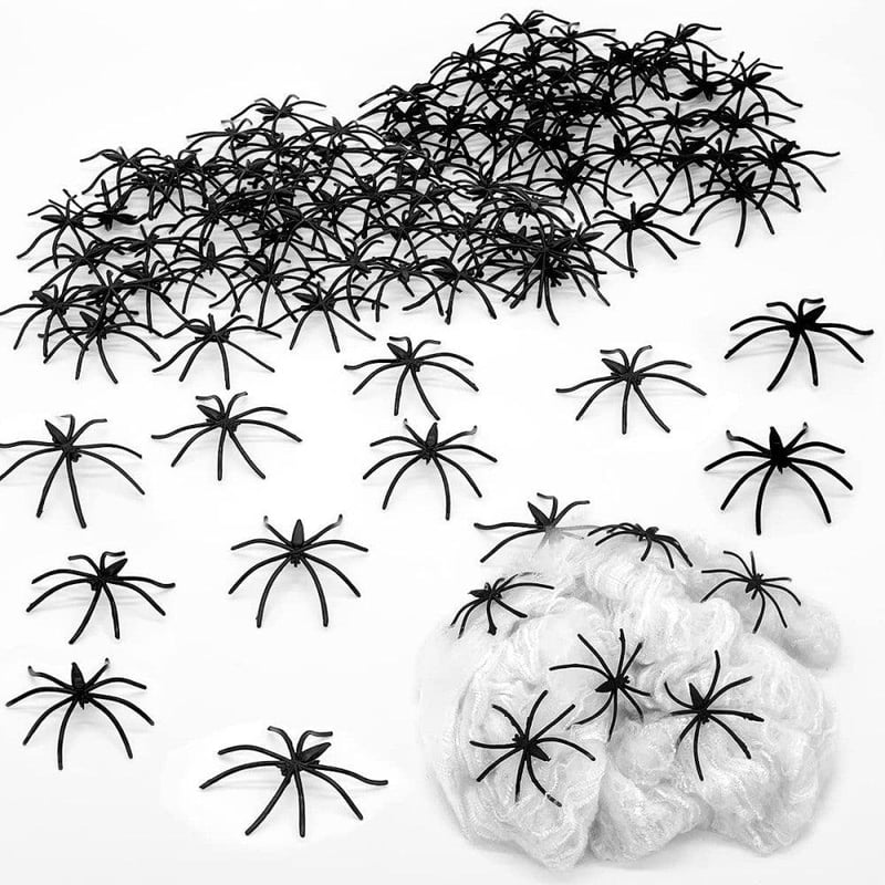 Óriás Halloween Pókháló Szett 54m² - 200g Nyújtható Dekoráció 100 Műpókkal, Fekete-Fehér
