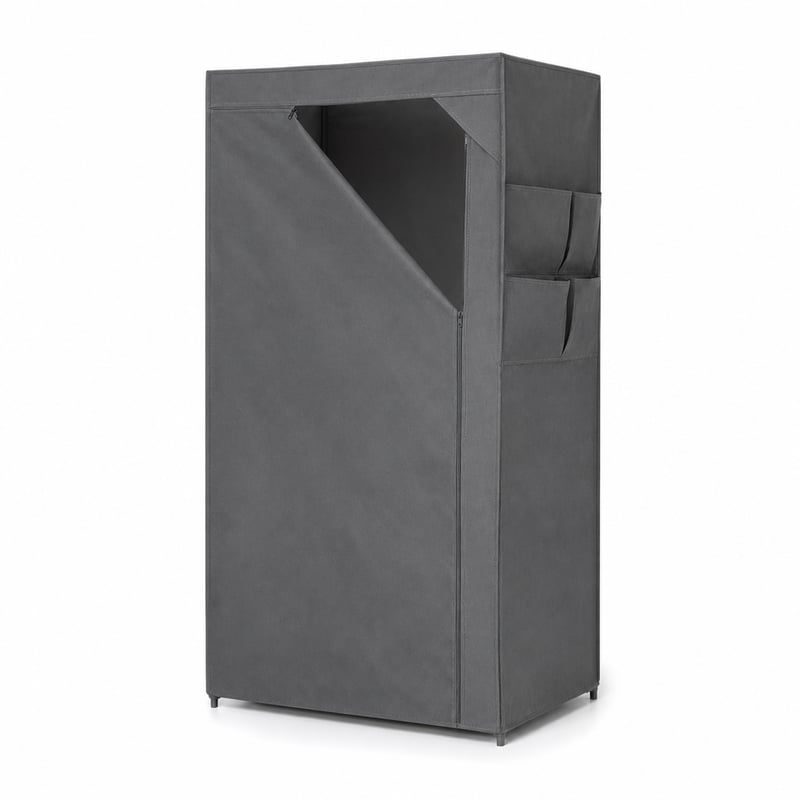 Dulap textil gri Rayen Basic 79x155x54 cm — pentru piese / dezmembrare: lipsesc elementele de îmbinare din plastic (stare: vezi a 2-a fotografie)