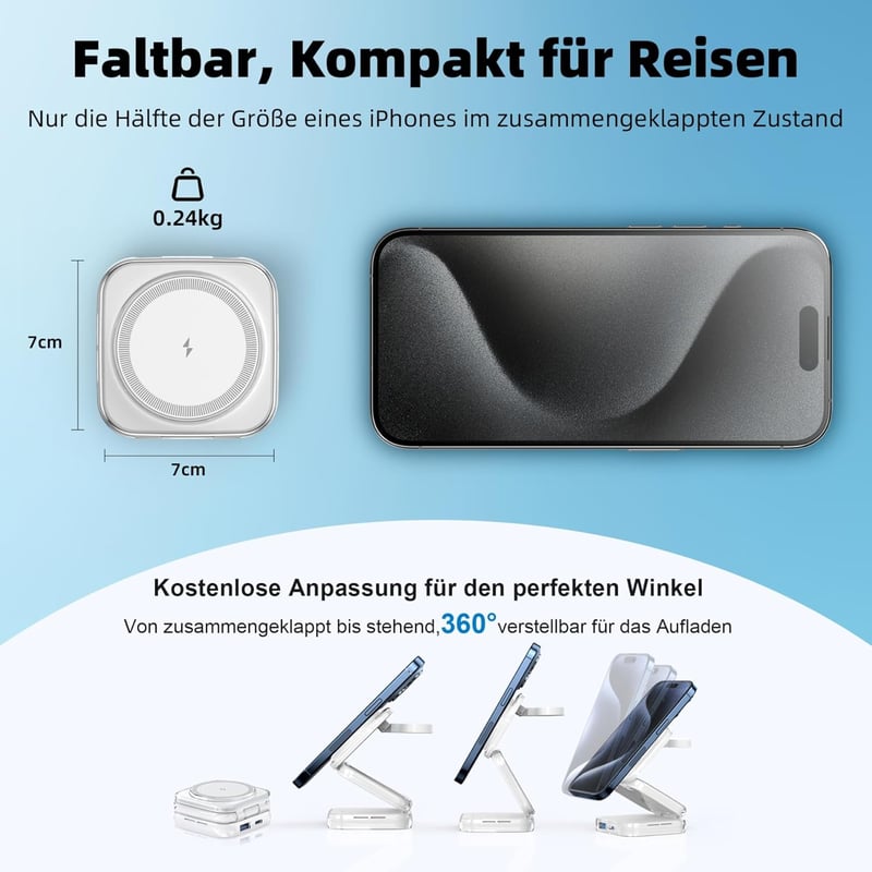 AC ISLAND 5 az 1-ben MagSafe Töltőállomás iPhone és Apple Watch Készülékekhez - Összecsukható Vezeték Nélküli Utazó Töltő USB-C/USB-A Portok