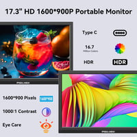 Pisichen 17,3" Hordozható Monitor 1600x900 HD Felbontással - USB-C HDMI Csatlakozás PC, Laptop, Switch, Xbox Kompatibilis Külső Kijelző Beép 2