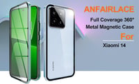 Xiaomi 14 mágneses tok - 360°-os átlátszó üveg védőtok alumínium kerettel, ezüst 2