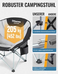 KingCamp Összecsukható Hold Alakú Kempingszék Háttámlával, Italtartóval és Hátsó Zsebbel - 150 kg Teherbírás, Fekete/Szürke 7