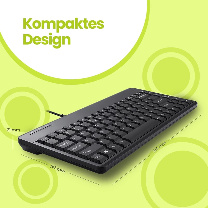 Perixx PERIBOARD-409 P Kompakt Mini PS/2 Vezetékes Billentyűzet - Fekete - QWERTZ Német Kiosztás - Windows Kompatibilis - 88 Gombos
