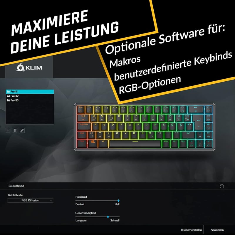 KLIM Shift 60% Mechanikus Billentyűzet - Vezeték Nélküli, Hotswap, Gamer - 2.4 GHz & Bluetooth TKL - PC, PS4, PS5, Mac Kompatibilis - QWERTZ