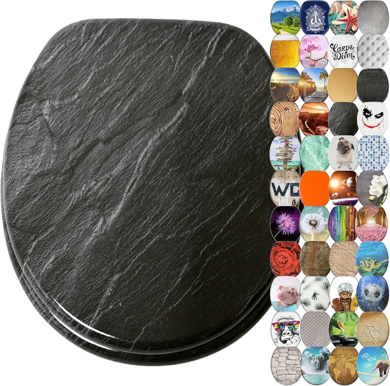 Sanilo Gránit WC Ülőke Ovális Fából - Puha Záródású Mechanizmus, Tartós Zsanérok, Rusztikus Stílus, Egyszerű Szerelés, 2 kg
