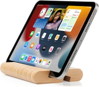 FadyDail Bambusz Tablet Tartó - Univerzális Mobiltelefon Állvány Kettős Nyílással, Kompatibilis iPad, iPhone és Minden Okostelefonnal, 12,9" 3