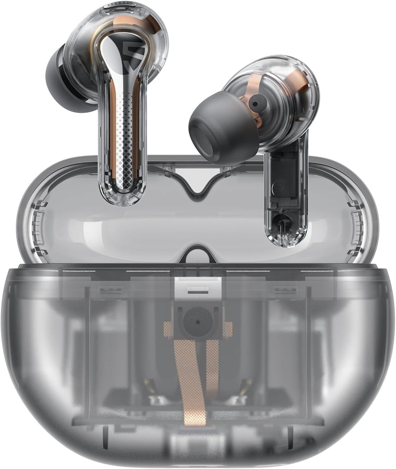 SoundPEATS Capsule3 Pro Hi-Res Bluetooth Fülhallgató, LDAC, Hibrid Aktív Zajszűrés, 6 Mikrofon, 52 Órás Üzemidő, Átlátszó Fekete