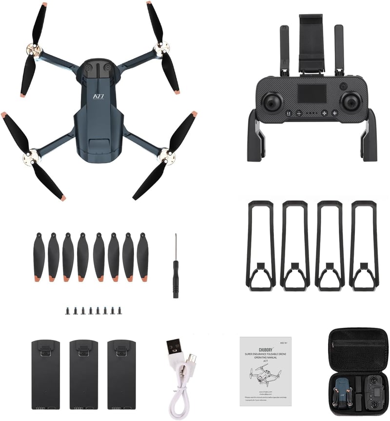 CHUBORY A77 Kefe Nélküli Drón 4K HD Kamerával - 84 Perces Repülési Idő, WiFi FPV Quadcopter Követés Funkcióval, 3 Akkumulátor, Hordtáska, Ke