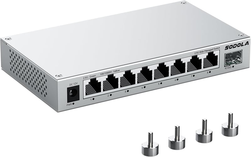 SODOLA 8-Port 2.5Gb Webes Menedzselt Switch 10G SFP+ Porttal - Alumínium Hűtéssel és Mágneses Talpakkal - LACP/QoS/VLAN Hálózati Eszköz Otth
