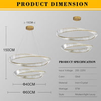 minifair Modern LED Csillár K9 Kristállyal, Kör Alakú Dimmelhető Függőlámpa 40+60 cm, Arany Fém, 7000 Lumen, Nappali, Étkező, Konyha, Hálósz 2