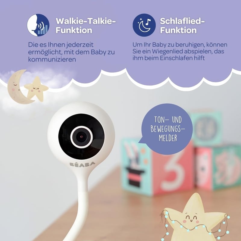 BÉABA Zen Connect Bébiőr - 1080p Full HD Kamera - Mobilhálózat és WiFi - Kétirányú Kommunikáció - Altatódalok - Fehér