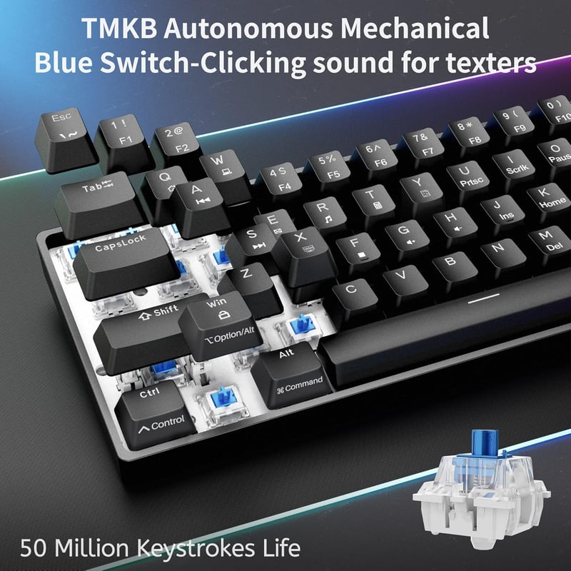 Dierya DK61se Mechanikus Gamer Billentyűzet, 60% Kompakt, 61 Gombos, Kék Kapcsolós, Anti-Ghosting, USB-C, Kék Háttérvilágítás, Windows Kompa
