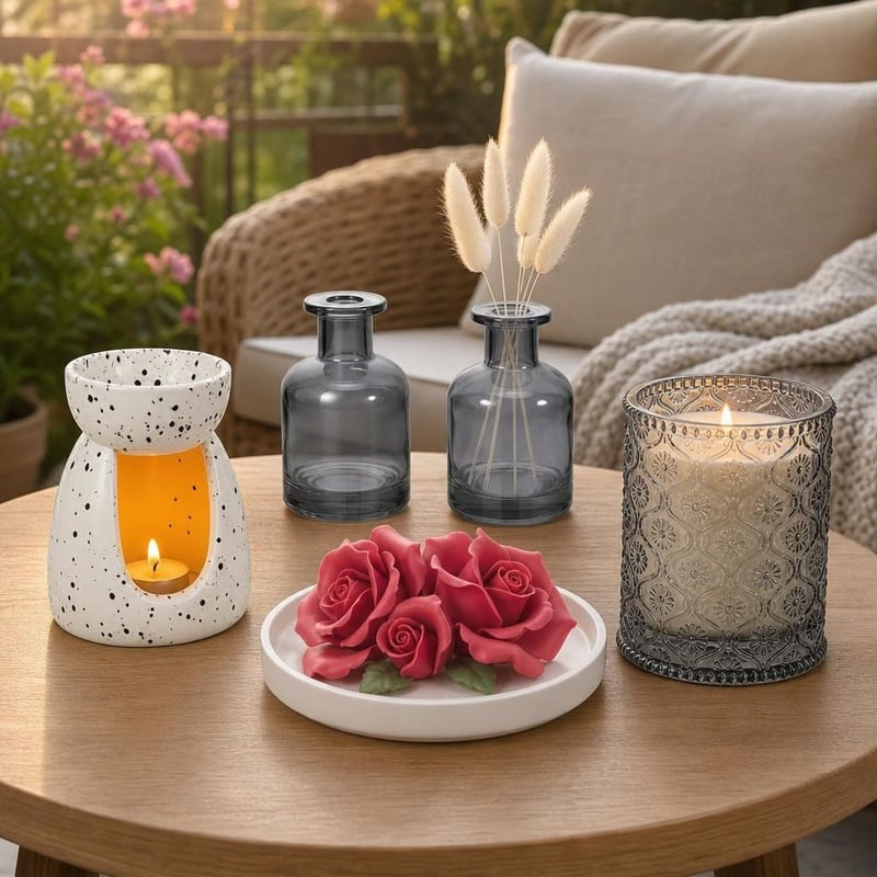 Illatos énidő aromacsomag: 2 db 150 ml-es diffúzorpalack + kerámia aromadiffúzor + aromálámpa + illatgyertya