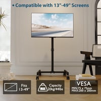BONTEC Gurulós TV Állvány 13-49 Colos Lapos és Ívelt Képernyőkhöz, Állítható Magasságú Mobil TV Kocsi 4 Kerékkel, 20 kg Teherbírás, VESA 200 2